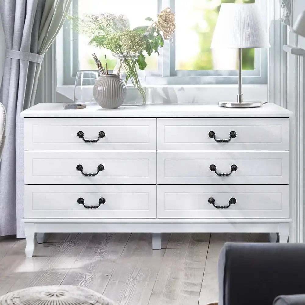 Artiss 6 Chest of Drawers French Provincial Lowboy White Dresser Storage Cabinet
