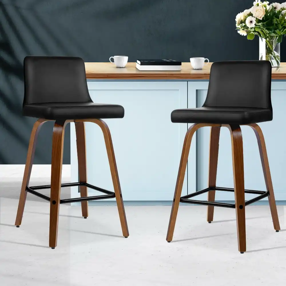 Artiss Bar Stools Kitchen Stool Wooden Chairs Leather x2