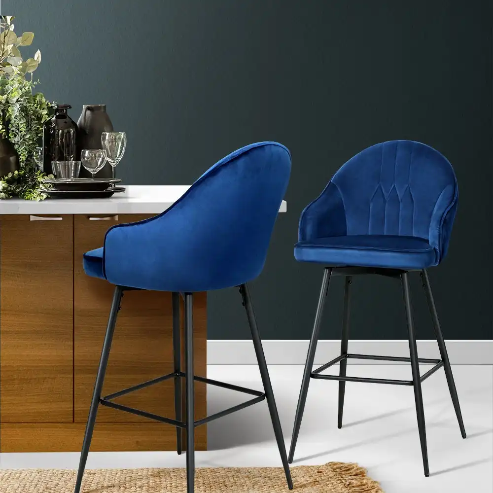 Artiss Bar Stools Kitchen Stool Dining Chairs Velvet Blue Mesial