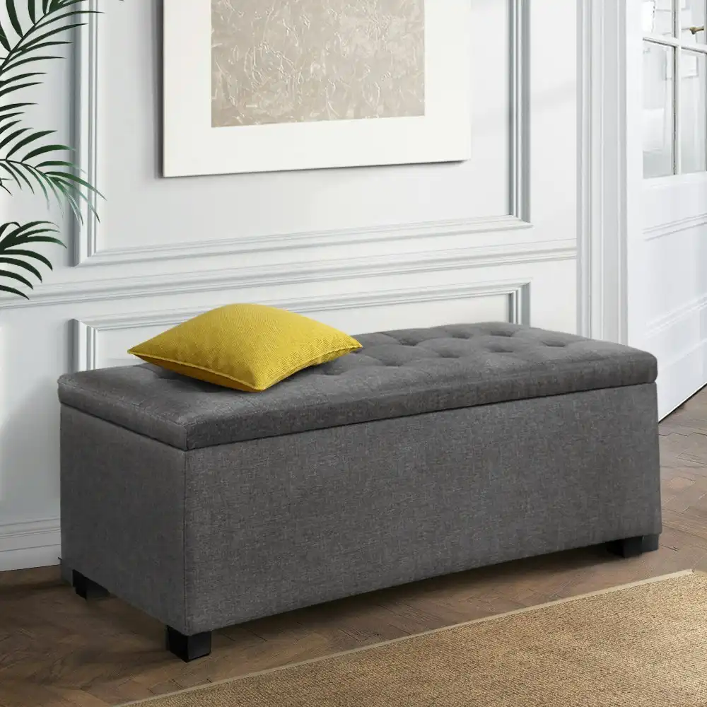 Artiss Storage Ottoman Blanket Box Footstool Chest Fabric Grey