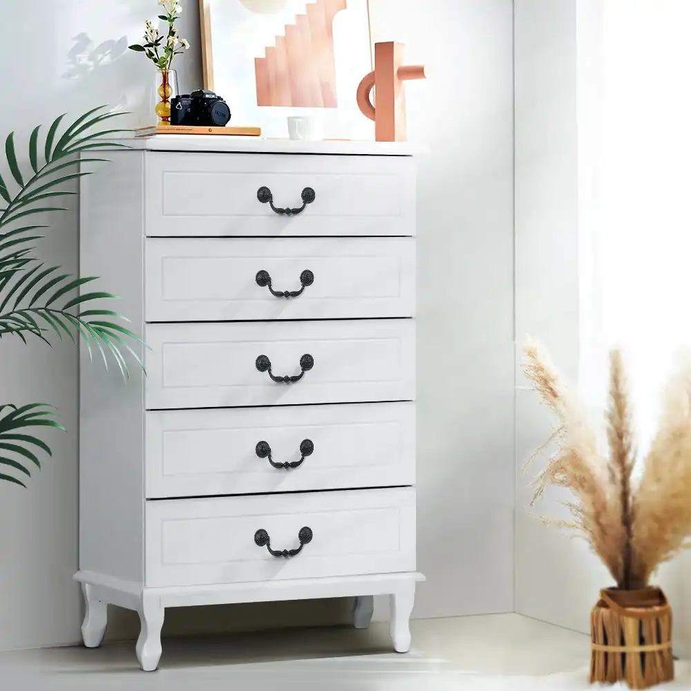 Artiss 5 Chest of Drawers French Provincial Tallboy White Dresser Storage Cabinet