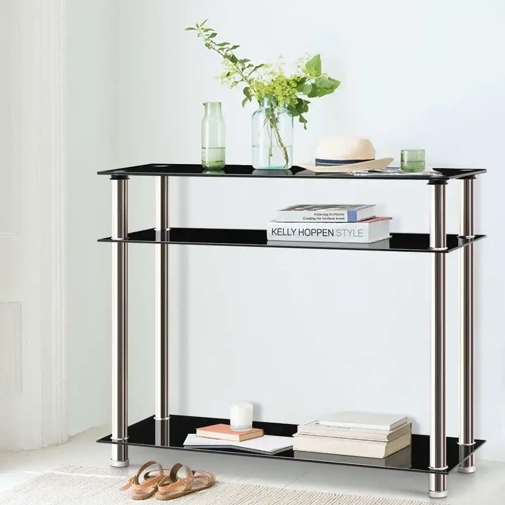 Artiss Console Table With Tempered Glass Shelf - Black
