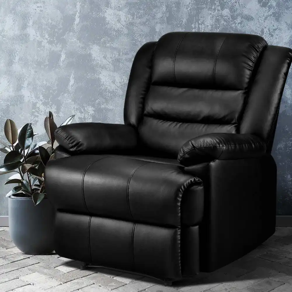 Artiss Recliner Chair Lounge Sofa Black Leather