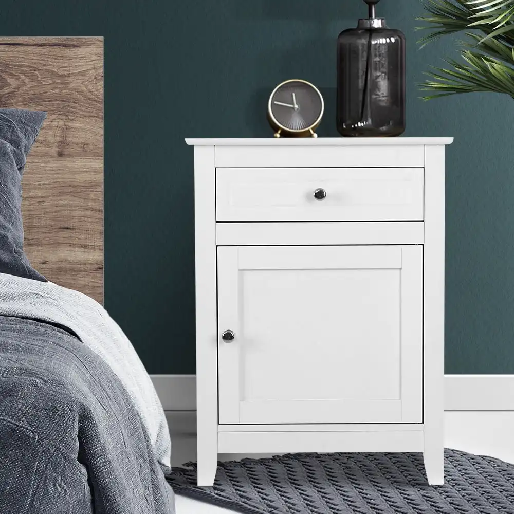 Artiss Bedside Table 1 Drawer with Cabinet - GUSTAV White