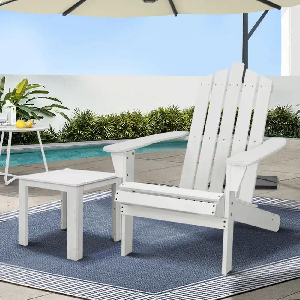 Gardeon Outdoor Chairs Table Sun Lounge Beach Chair Adirondack Patio Garden - White