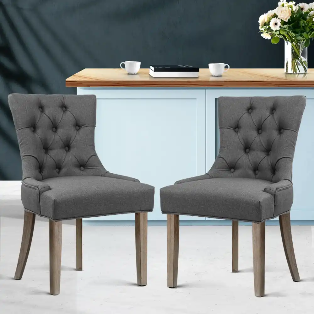 Artiss Upholstered Dining Chairs Provincial Kitchen Chairs Set Of 2 Grey Chairs