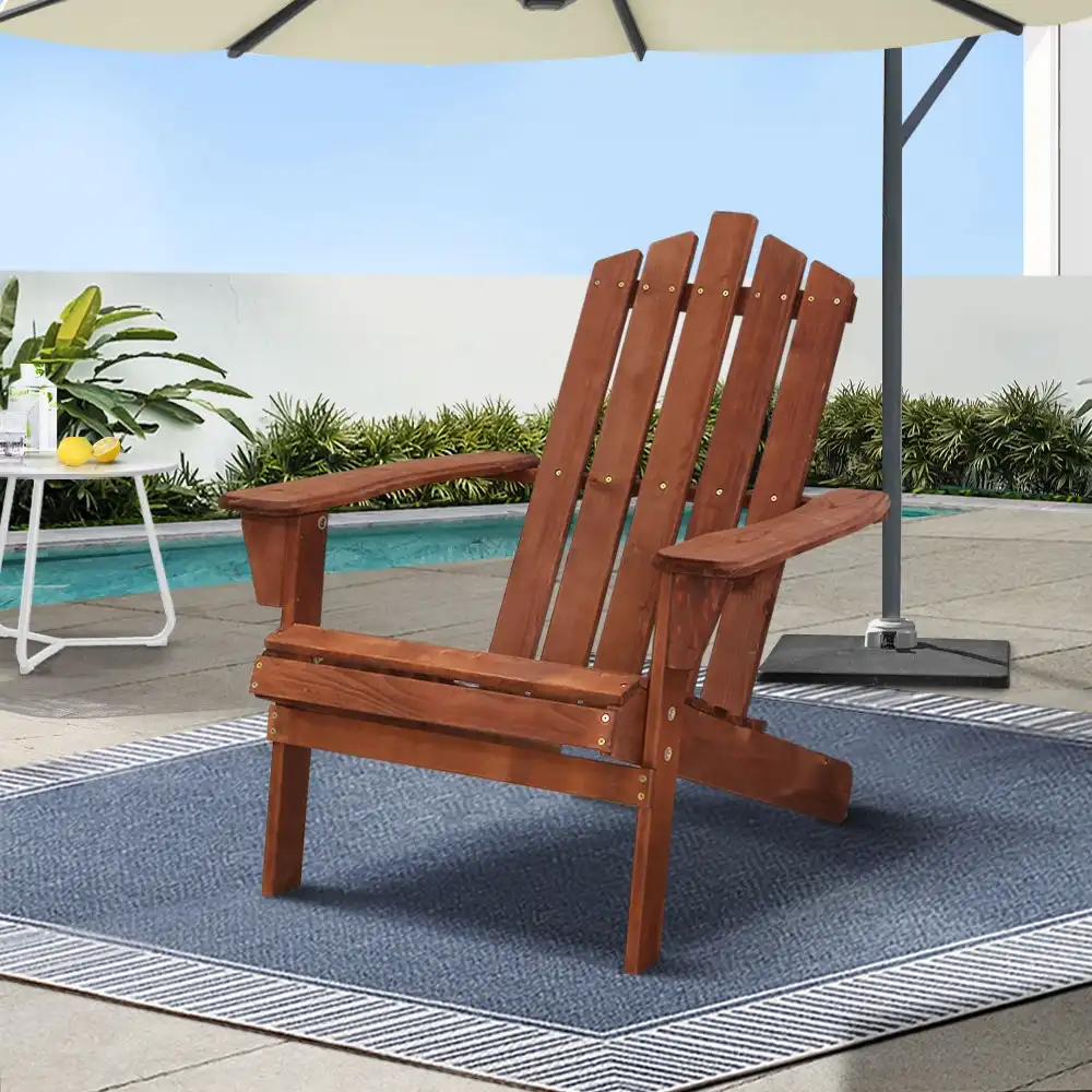 Gardeon Outdoor Chairs Sun Lounge Beach Adirondack Patio Garden - Brown