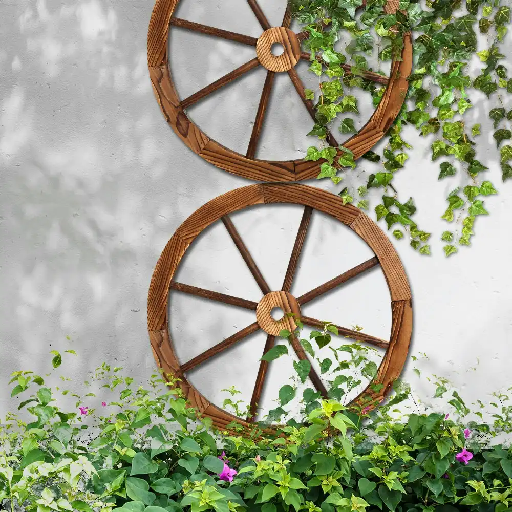 Gardeon Garden Decor Ornaments Outdoor 2X Wooden Wheel