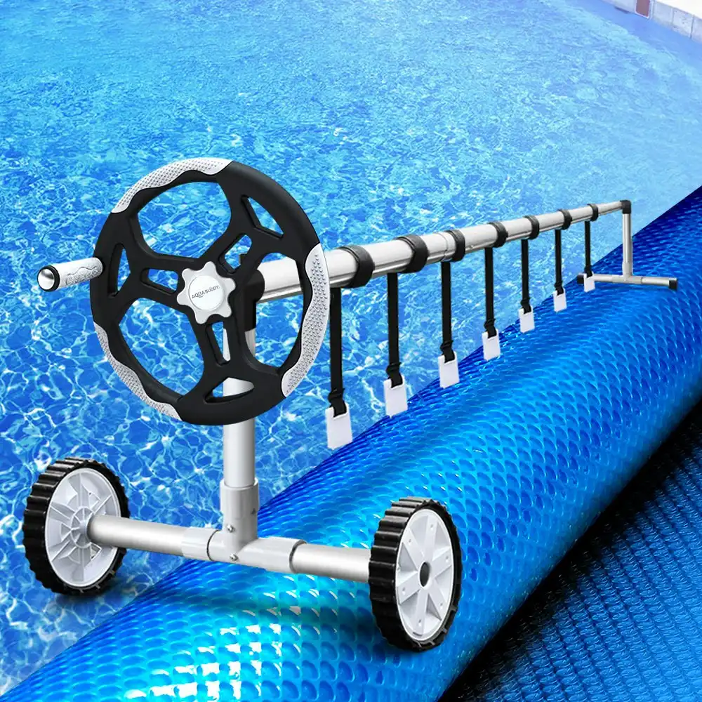 Aquabuddy Pool Cover 500 Micron 10x4m Blue Swimming Pool Solar Blanket 5.5m Roller