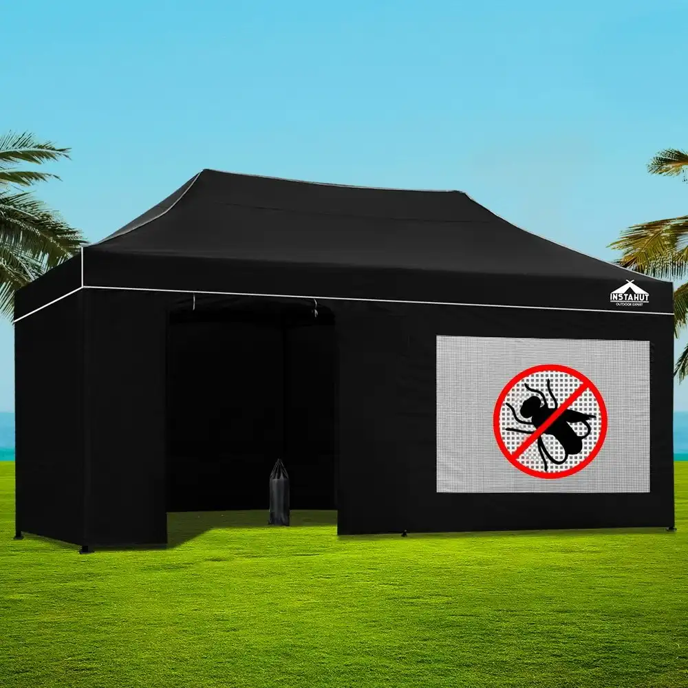 Instahut Gazebo Pop Up Marquee 3x6 Folding Wedding Tent Black