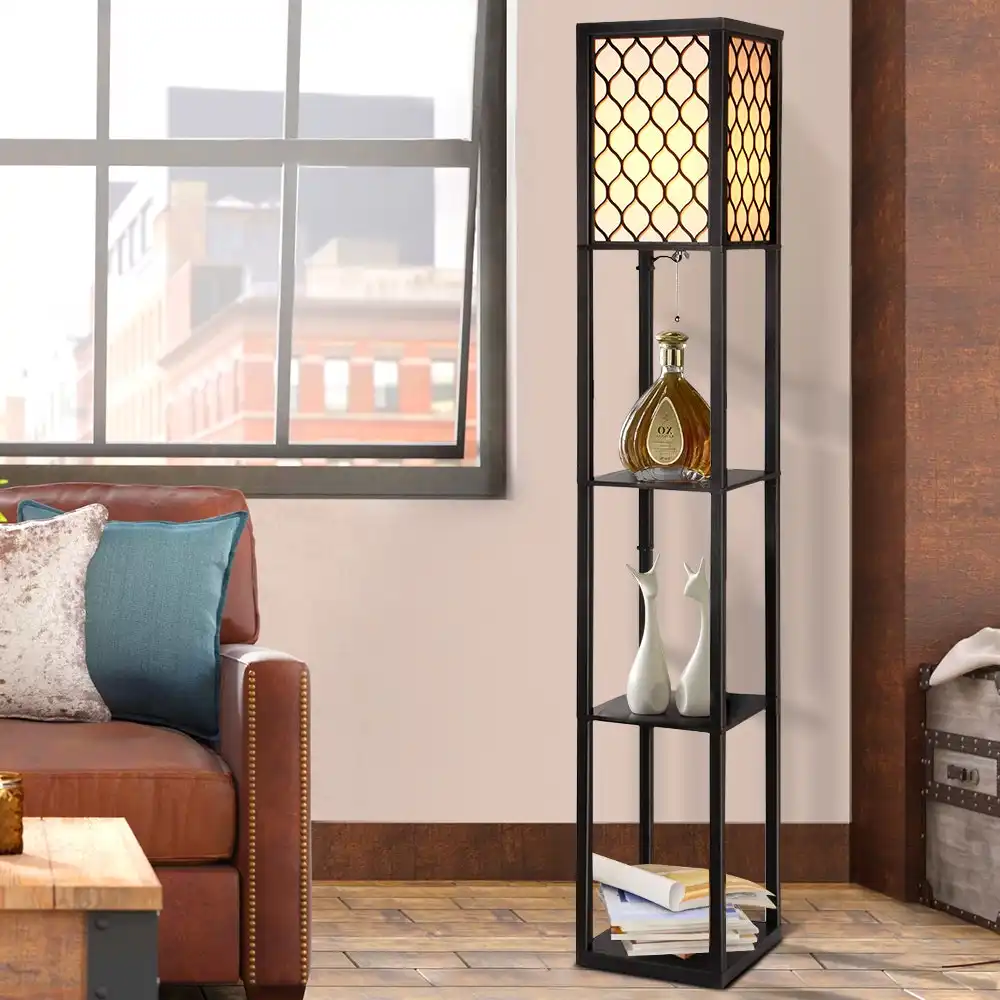 Artiss Floor Lamp LED Reading Light Storage Shelf Home-Black