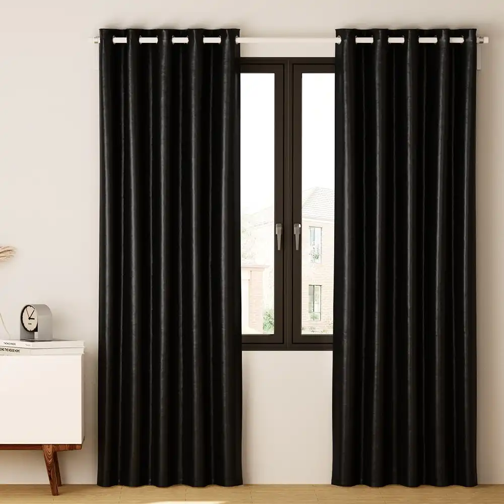 Artiss 2X Blockout Curtain Eyelet 140x230cm - Black(Shine)