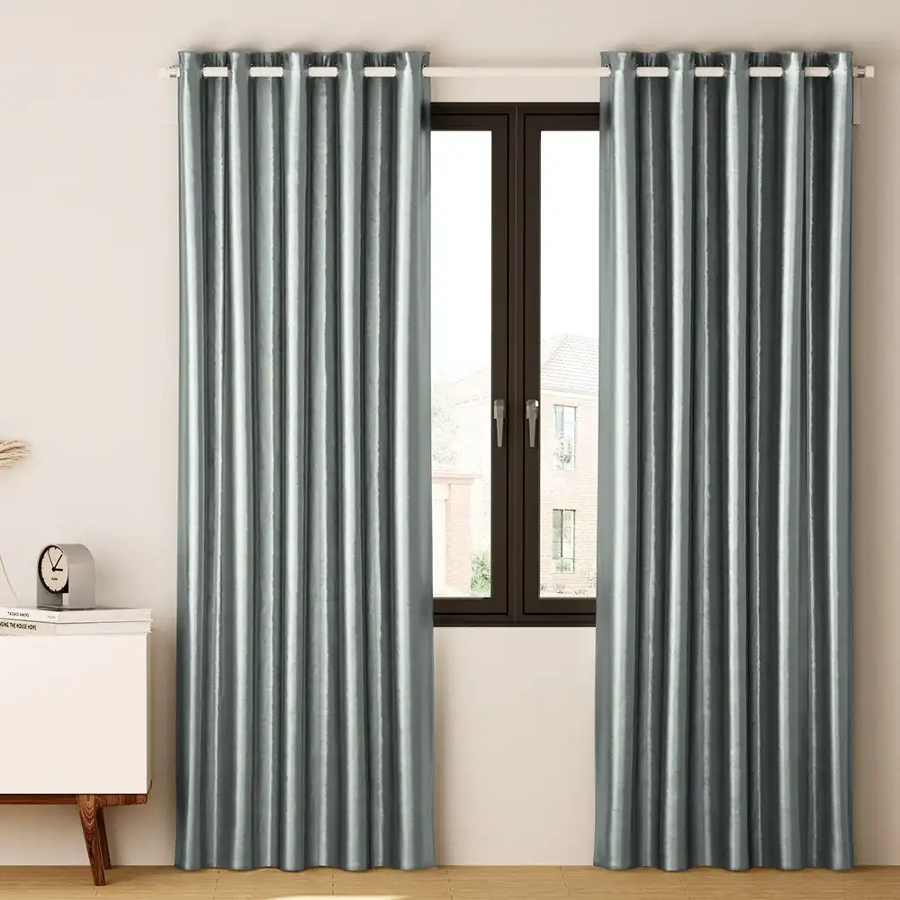 Artiss 2X Blockout Curtain Eyelet 140x230cm - Grey(Shine)