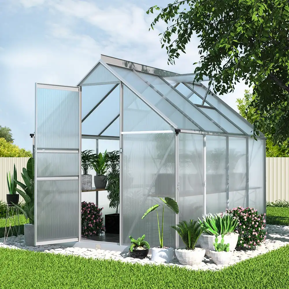 Greenfingers Greenhouse Aluminium Green House Polycarbonate Garden Shed 2.4x1.9M