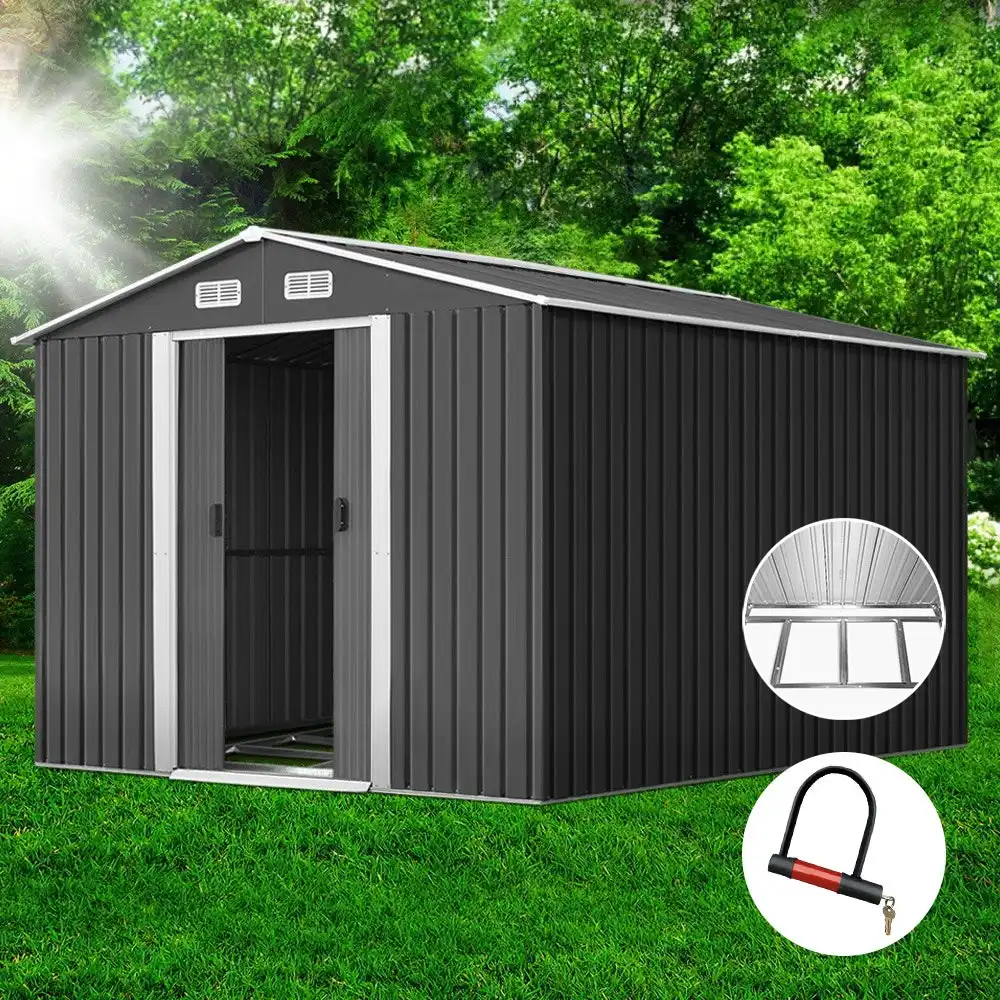 Giantz Garden Shed 2.6x3.9x2M Outdoor Storage Sheds Workshop Cabin Metal Base House