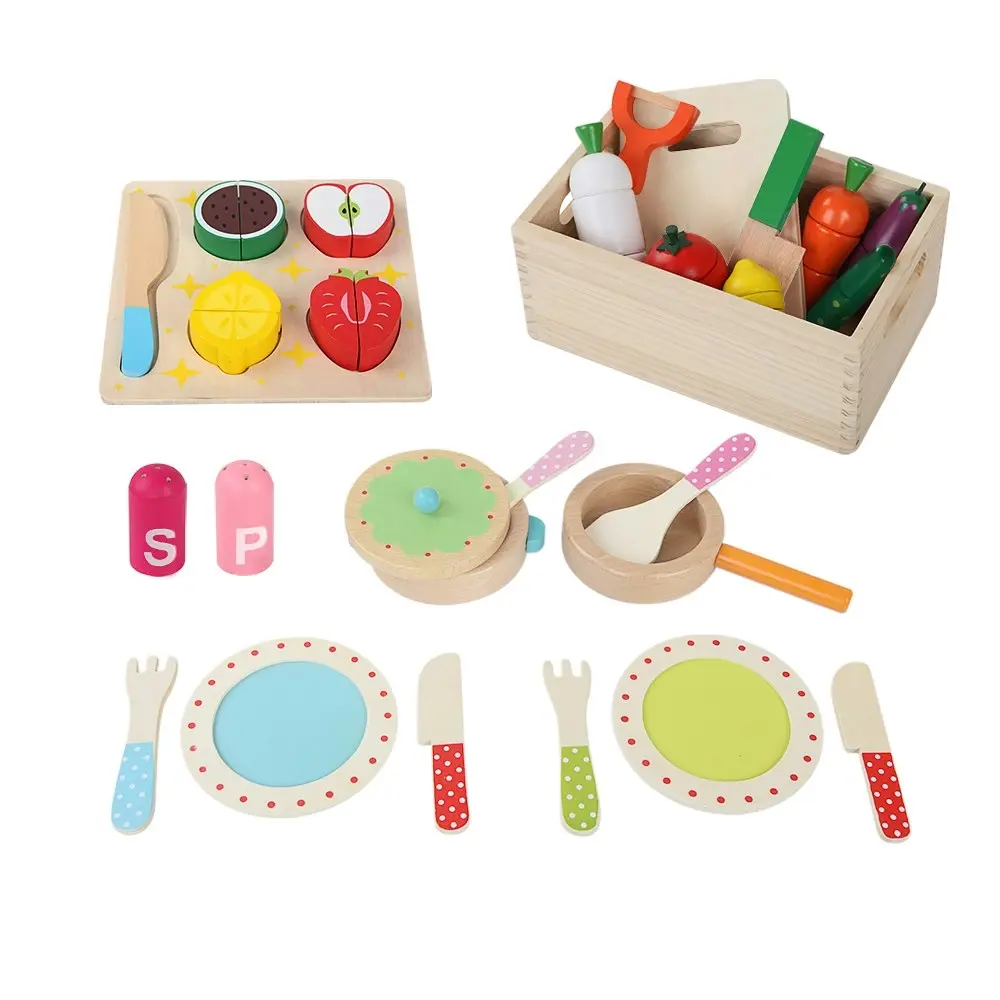 Keezi Kids Kitchen Play Set Wooden Pretend Toys Cooking Utensils
