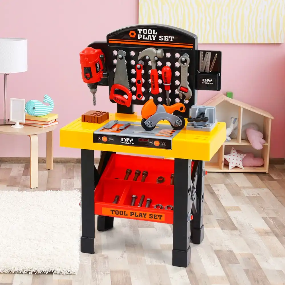 Keezi Kids Pretend Play Tool Set Work Bench Station Hammer Drill Kit Childrens Toys 54pcs