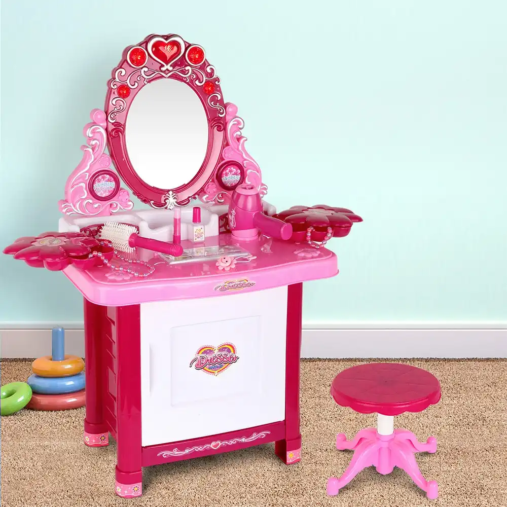 Keezi Kids Pretend Play Makeup Dressing Table Girls Vanity Desk Toy Set 30pcs
