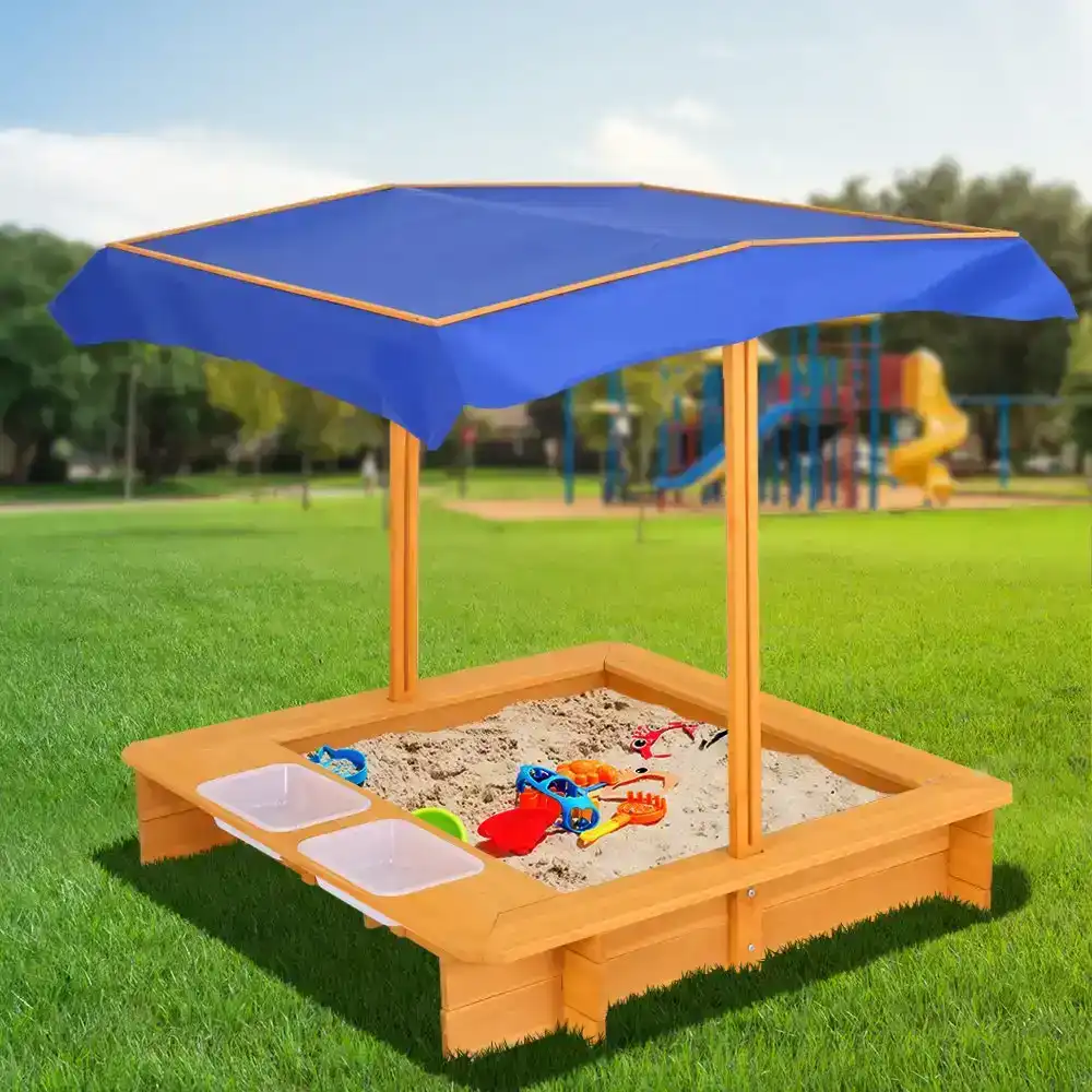 Keezi Kids Sandpit Wooden Outdoor Play Sand Pit Water Toys Box Canopy Children Keezi