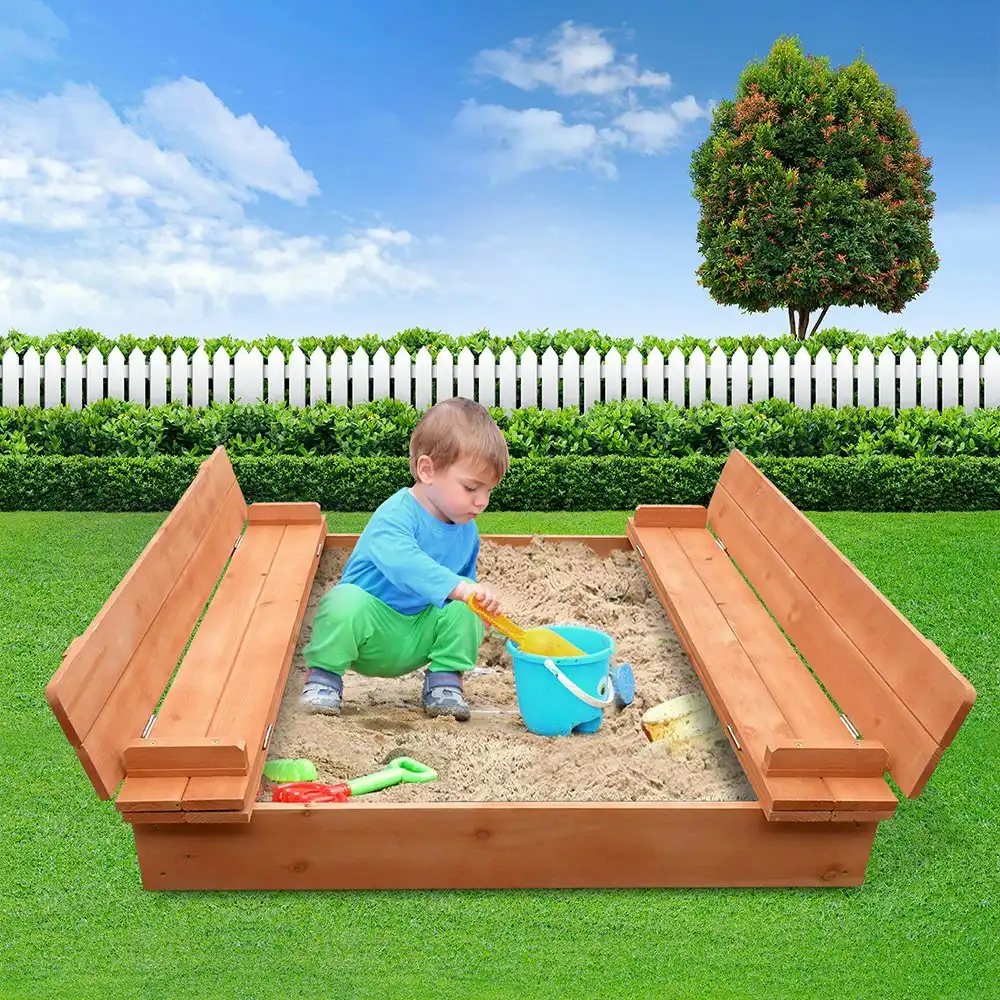 Keezi Kids Sandpit Wooden Toy Box Square Sand Pit Outdoor Playground
