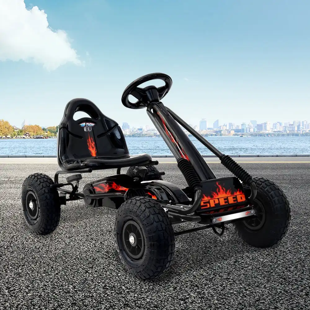 Rigo Kids Pedal Go Kart Speed Racing Rubber Tyre Adjustable Seat Black
