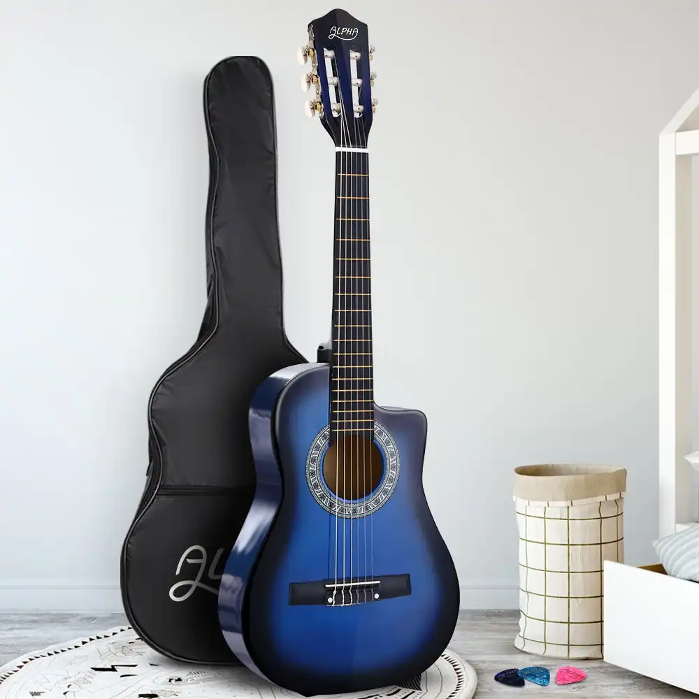 Alpha Guitar 34 Inch Acoustic Guitars With Picks Blue