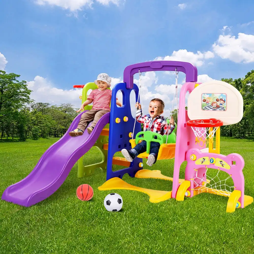 Keezi Kids Slide Swing with Basketball Hoop Outdoor Indoor Playground Play slides Keezi