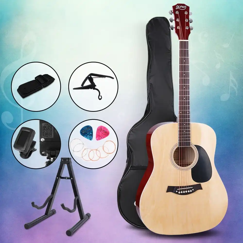Alpha Guitar 41 Inch Acoustic Guitars With Picks Stand Tuner Capo and Strap