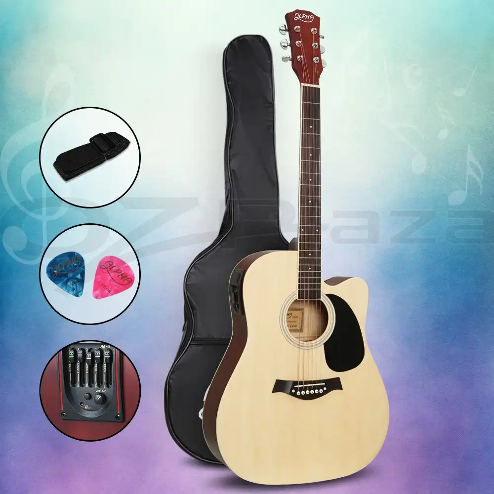 Alpha Guitar 41 Inch Electric Acoustic Guitars Bass Guitar With Picks and Strap