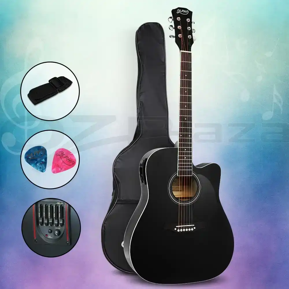 Alpha Guitar 41 Inch Electric Acoustic Guitars Bass Guitar With Picks and Strap Black