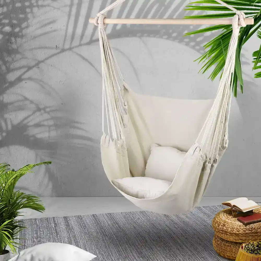 Gardeon Outdoor Hammock Chair with Pillow Hanging Indoor Hammocks Camping Cream