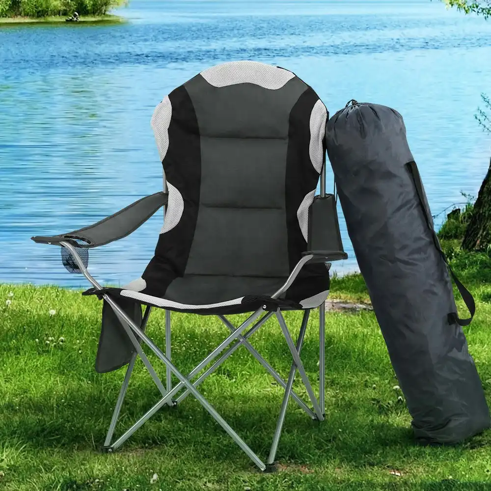 Weisshorn 2x Camping Chairs Arm Chair Folding Portable Grey Outdoor carry bag