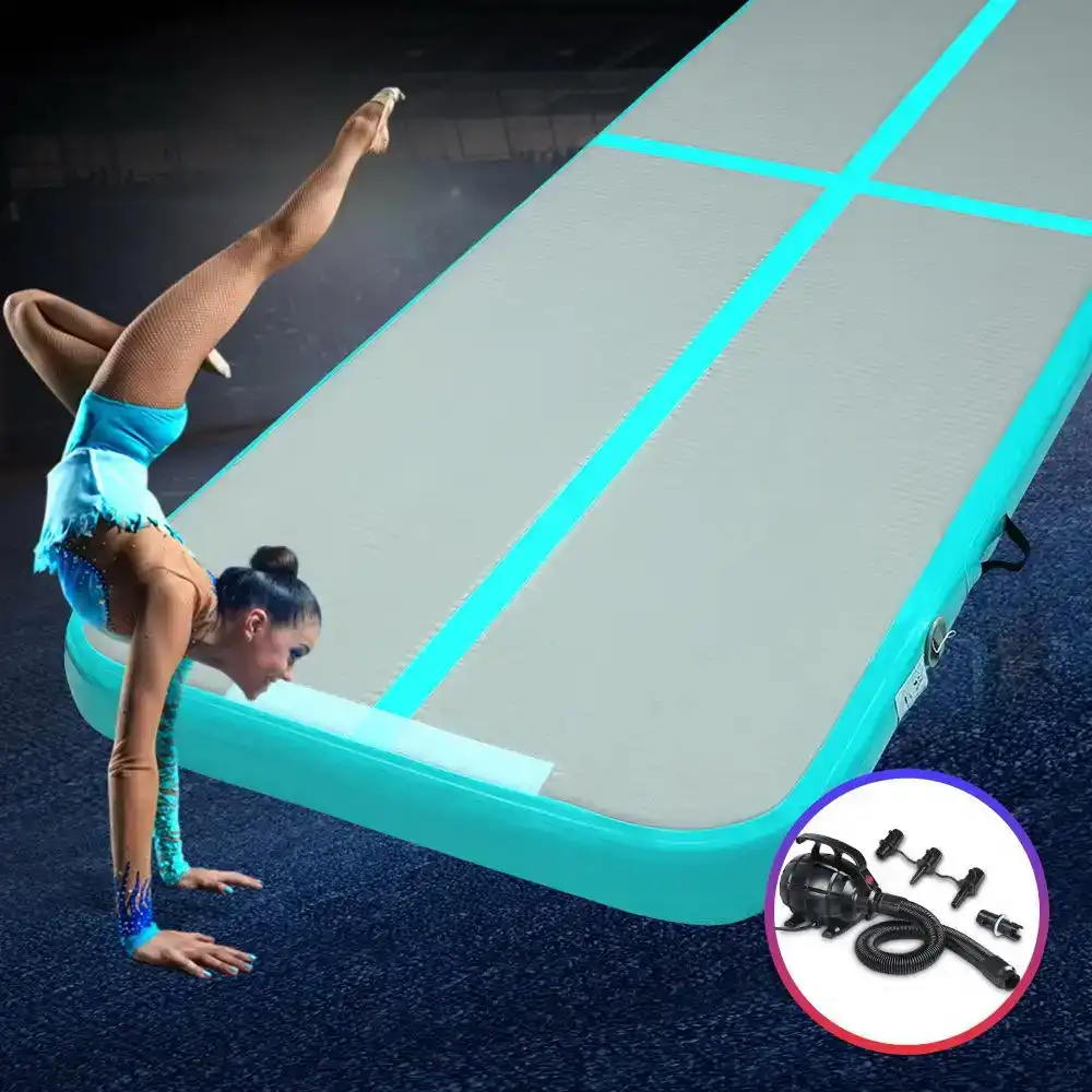Everfit 4X1M Air Track Airtrack Inflatable Tumbling Mat Gymnastics Yoga Mats Mint + Pump