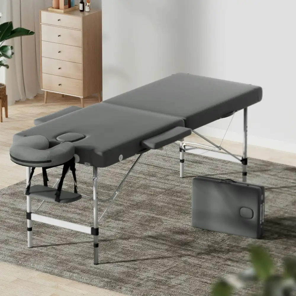 Zenses Massage Table 55cm Portable 2 Fold Aluminium Beauty Bed Grey