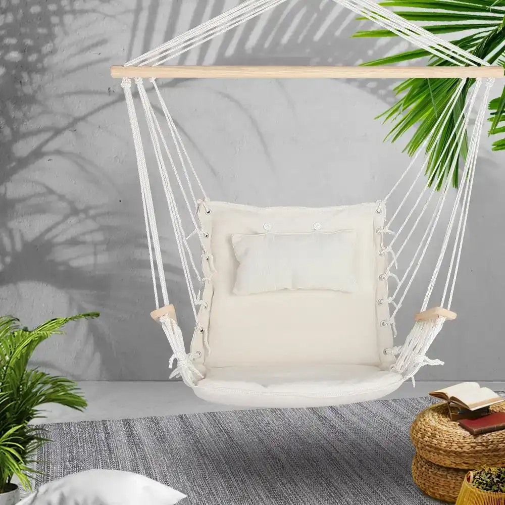 Gardeon Hanging Hammock Chair with Armrest Outdoor Camping Portable Hammocks Cream