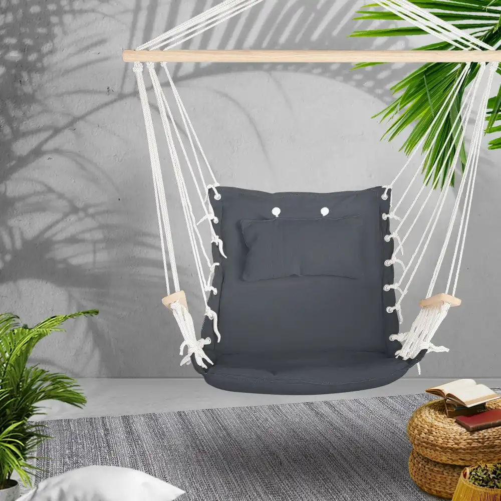 Gardeon Hanging Hammock Chair with Armrest Outdoor Camping Rope Portable Hammocks Grey