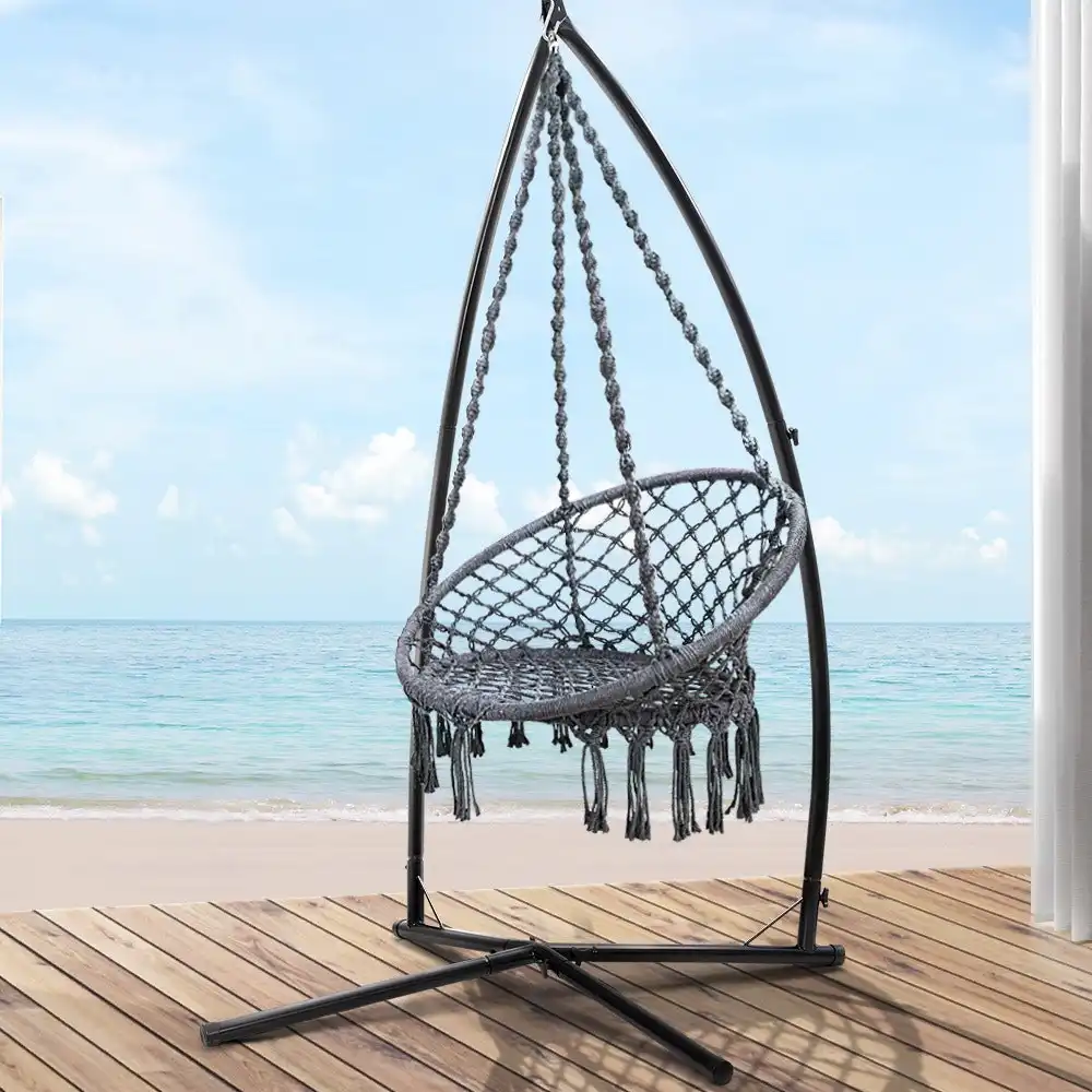 Gardeon Outdoor Hammock Chair with Steel Stand 124CM Cotton Grey