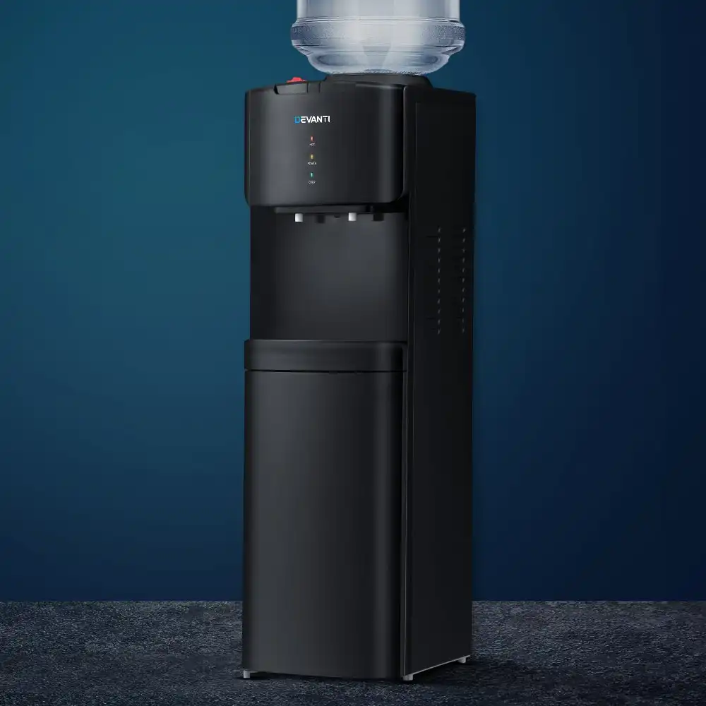 Devanti Water Cooler Dispenser Freestanding Chiller Bottle Stand Hot Cold Dual Taps Office Kitchen Household Black