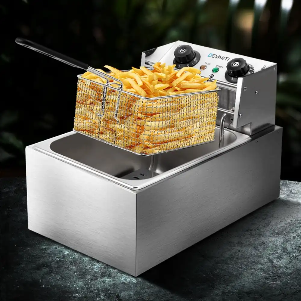 Devanti Electric Commercial Deep Fryer Frying Basket Chip Cooker Stainless Steel