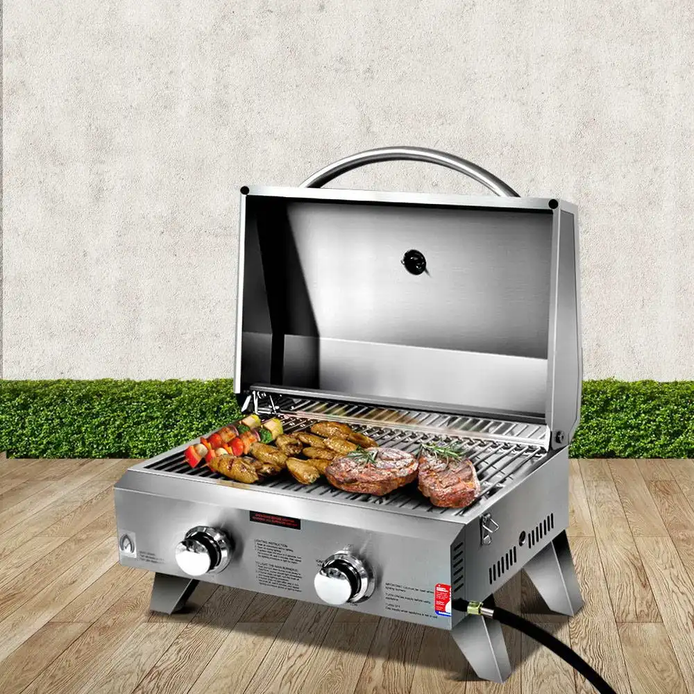 Grillz Portable Gas Oven BBQ 2 Burners LPG Stove Outdoor Picnic Camping Cooking