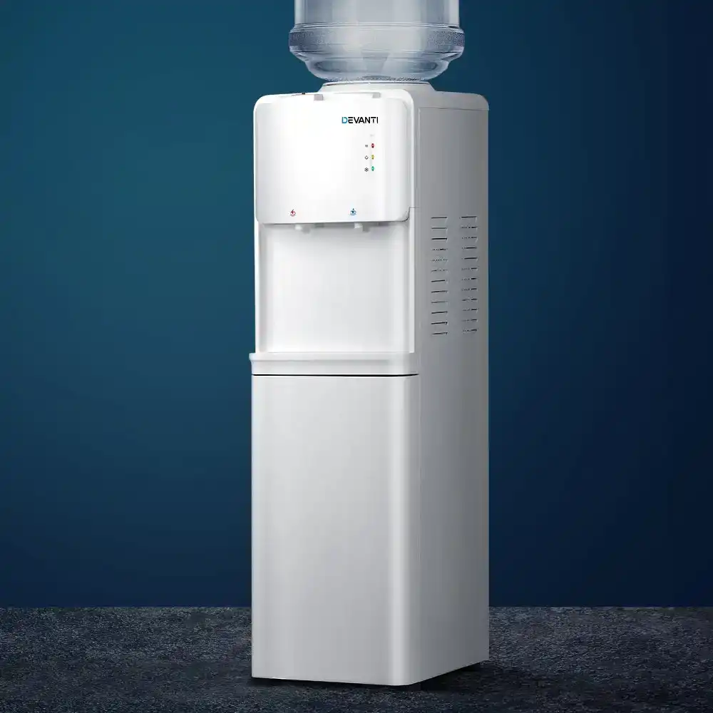 Devanti Water Cooler Dispenser Chiller Freestanding Bottle Stand Hot Cold Dual Taps Office Household Kitchen White