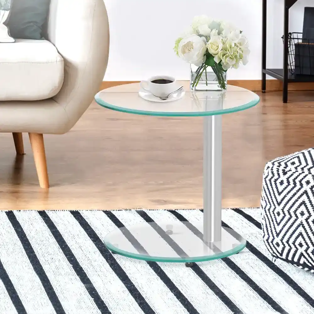 Artiss Coffee Table Tempered Glass Side Tables Oval