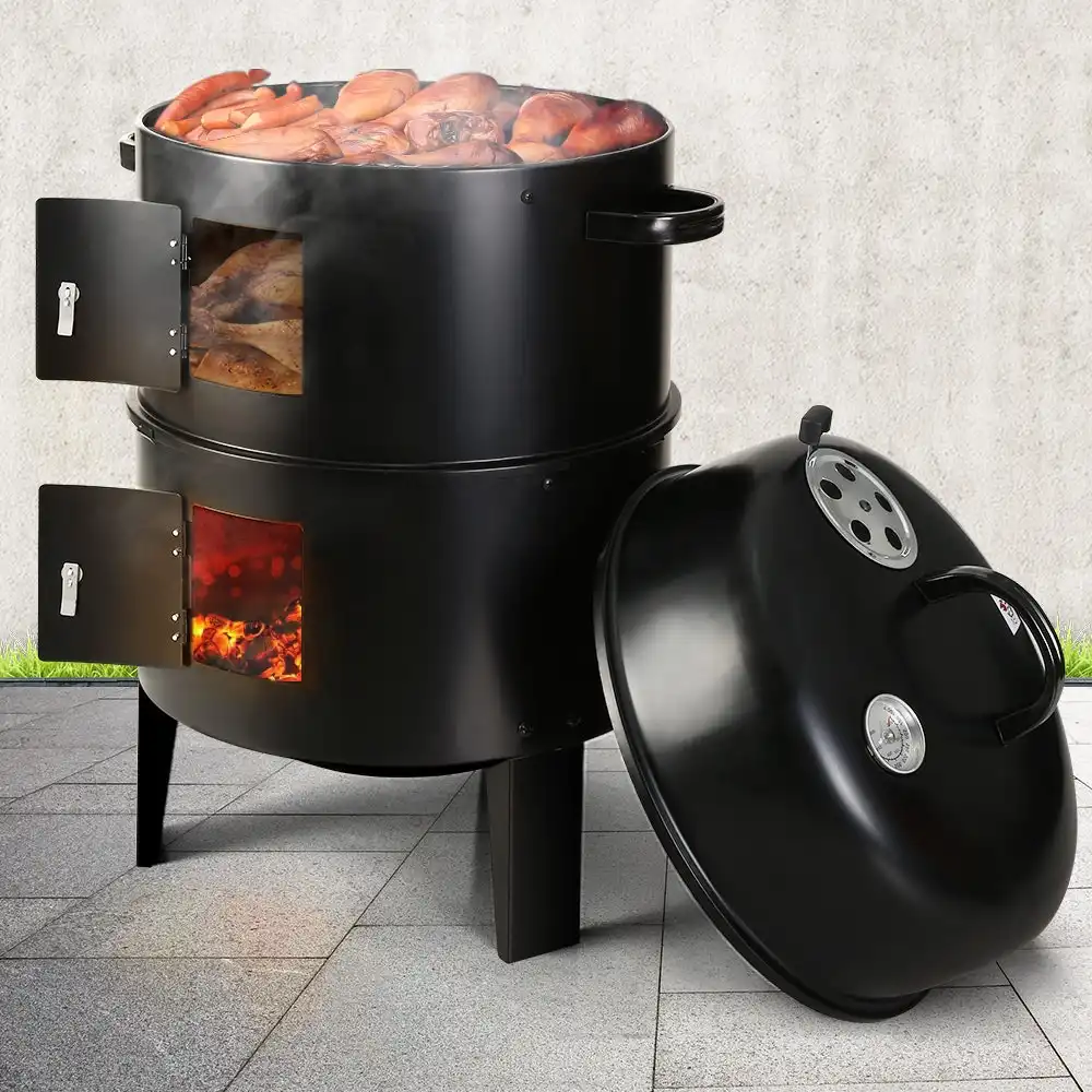 Grillz BBQ Grill Smoker Oven Charcoal 3in1 - Black
