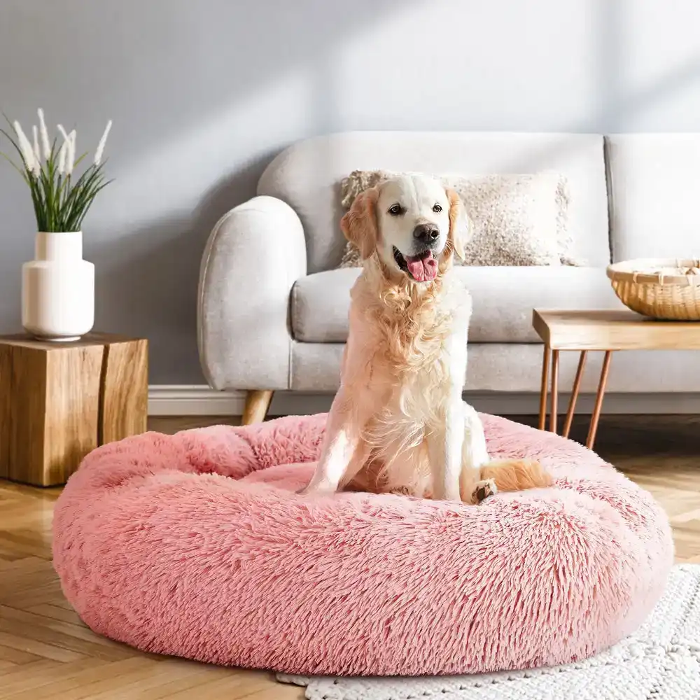 i.Pet Dog Bed Large Calming Plush Pet Bed 90cm Pink