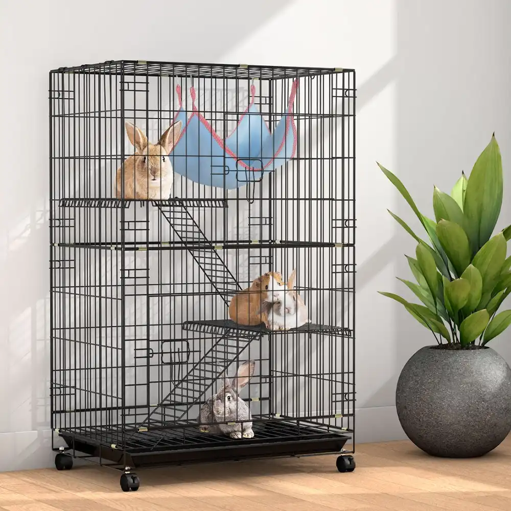 i.Pet Rabbit Cage Hutch Cages Indoor Guinea Pig Ferret Hamster Cat Bird Cage Outdoor Large Wheels 100cm 3 Level