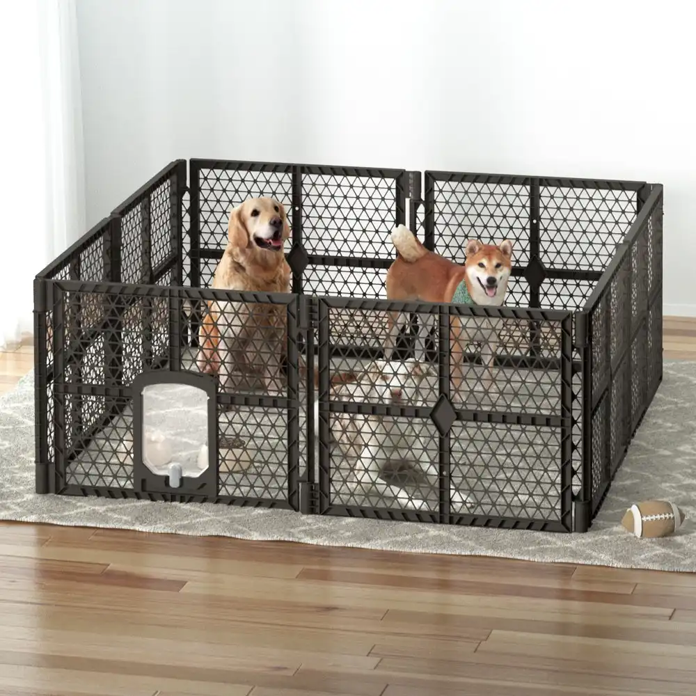 i.Pet Pet Dog Playpen Enclosure 8 Panel Fence Puppy Exercise Cage Plastic Play Pen Foldable