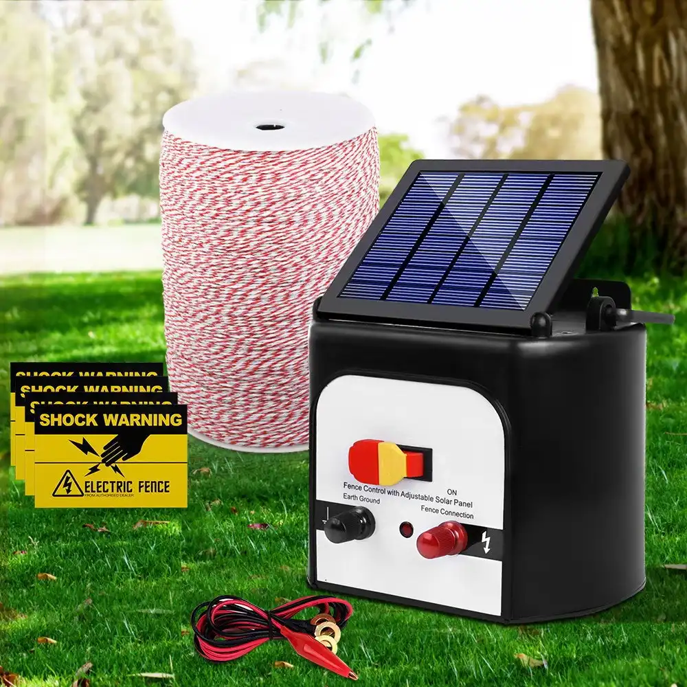 Giantz Electric Fence Energiser 8km Solar Power Energizer Charger + 2KM Wire