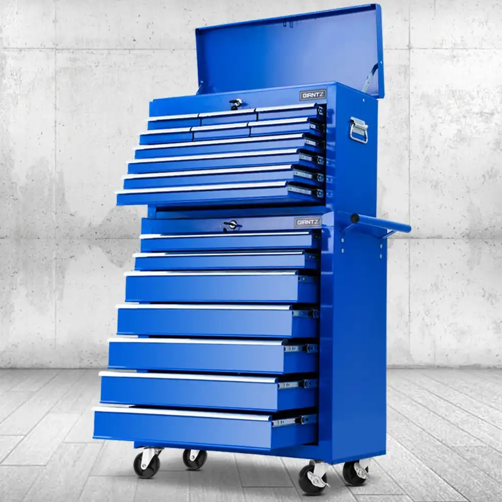Giantz 17 Drawer Tool Box Cabinet Chest Storage Toolbox Garage Organiser Blue