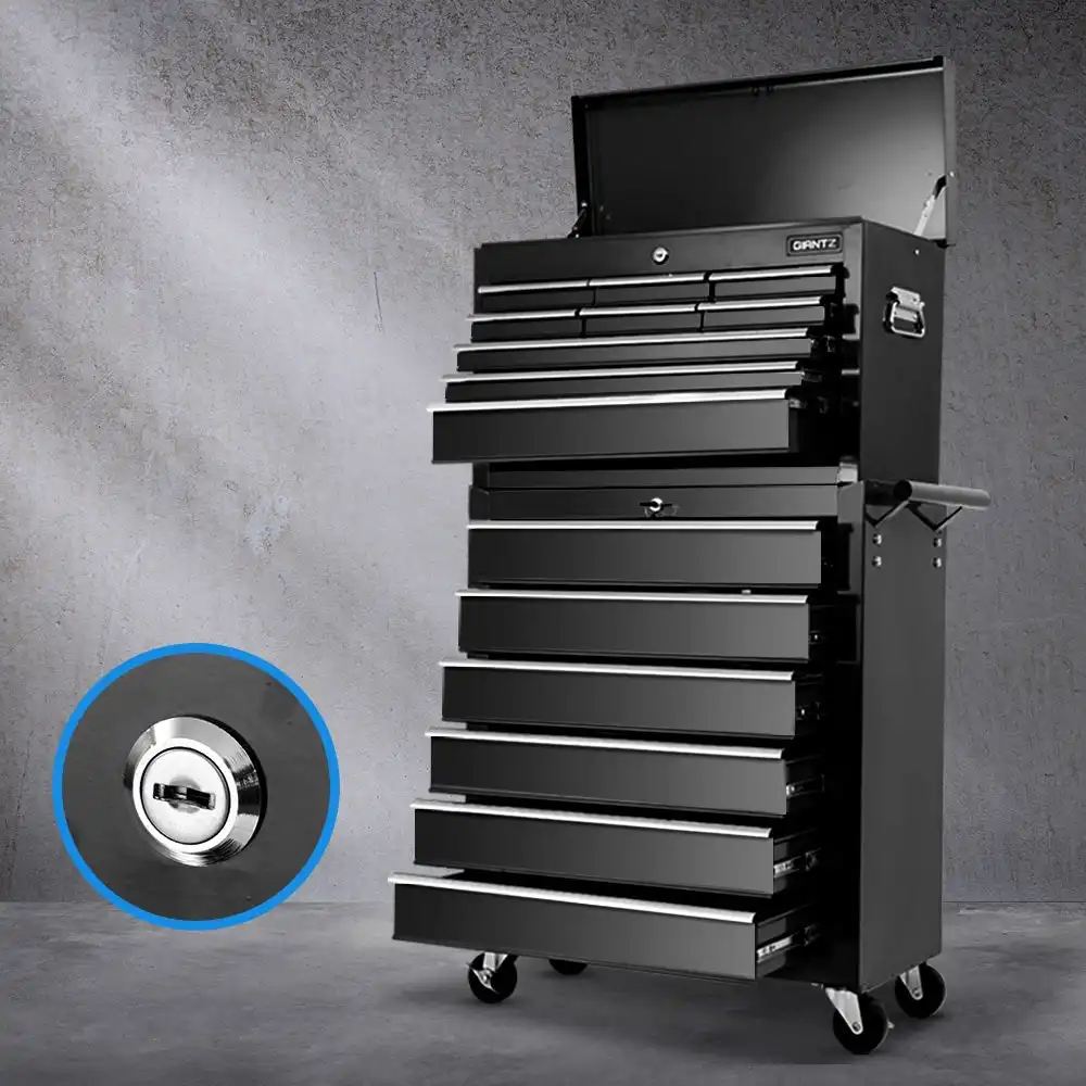 Giantz 15 Drawer Tool Box Cabinet Chest Storage Toolbox Garage Organiser Black