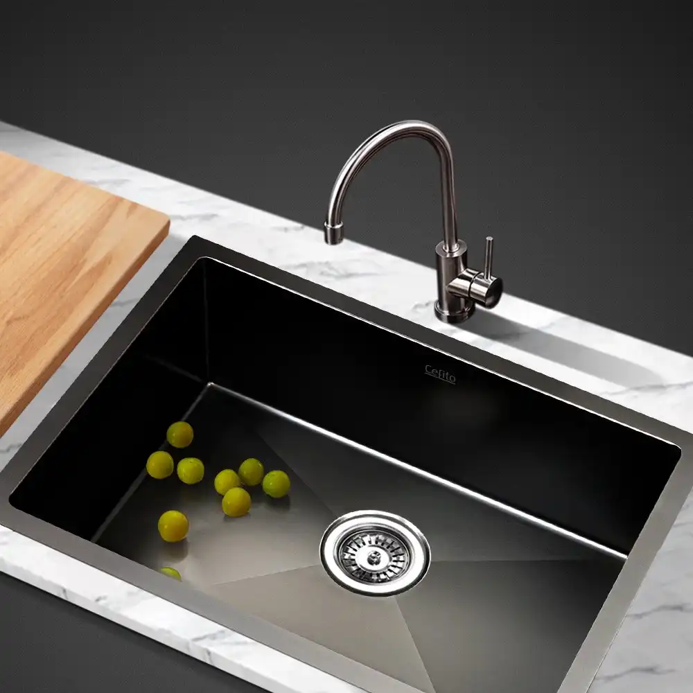 Cefito Kitchen Sink 60x45CM Stainless Steel Sink Sinks Handmade Black